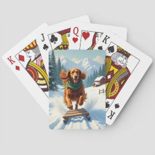 Irish Setter Sledding Adventure Christmas Painting Playing Cards