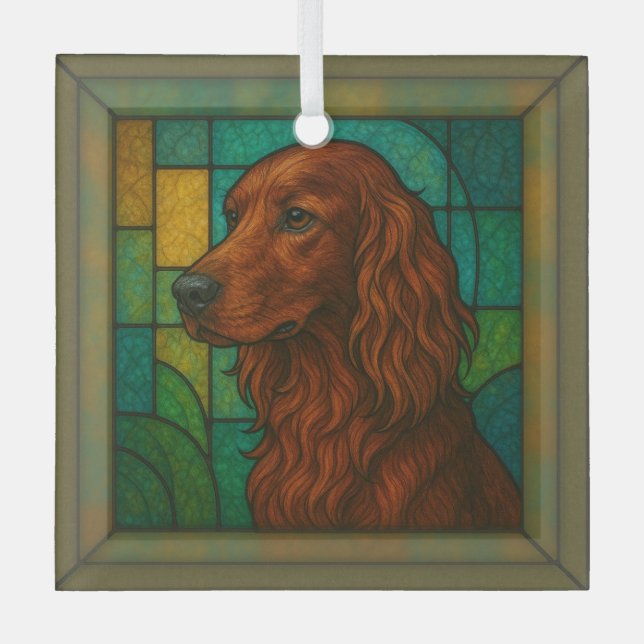 Irish Setter "Stained Glass"  Glass Tree Decoration (Front)