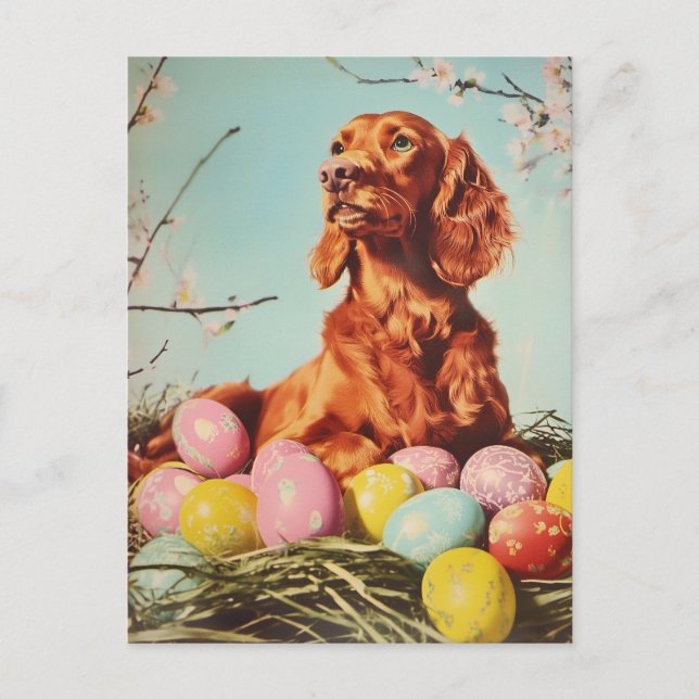 Irish Setter Vintage Easter Postcard (Front)