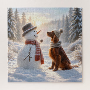 Irish Setter with a Snowman Jigsaw Puzzle