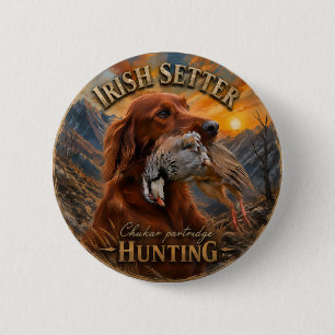 Irish Setter with Chukar Partridge ,Art 6 Cm Round Badge