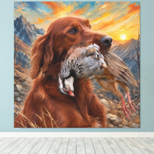 Irish Setter with Chukar Partridge ,Art Canvas Print