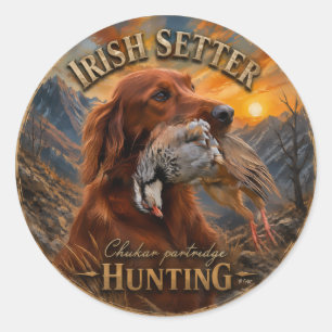Irish Setter with Chukar Partridge ,Art Classic Round Sticker