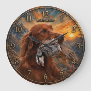 Irish Setter with Chukar Partridge ,Art Large Clock