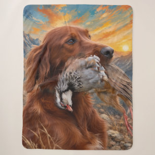 Irish Setter with Chukar Partridge ,Art Sherpa Blanket