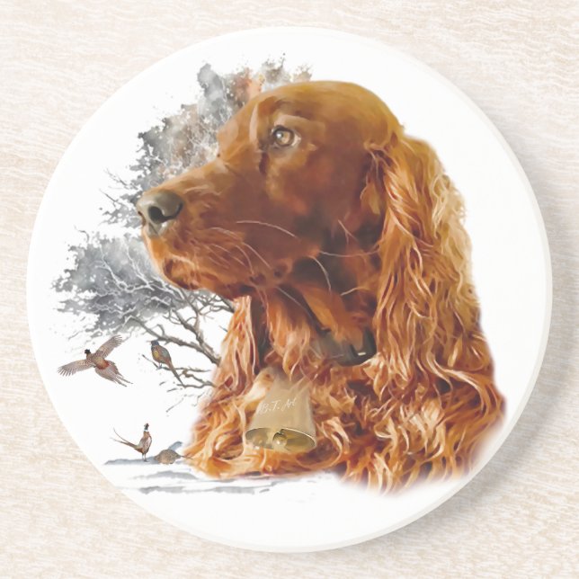 Irish setter with pheasant  coaster (Front)