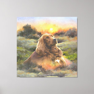 Irish setter with puppy canvas print
