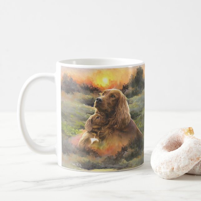 Irish setter with puppy coffee mug (With Donut)