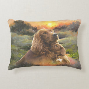 Irish setter with puppy decorative cushion