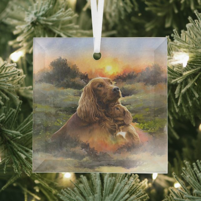 Irish setter with puppy glass tree decoration (Insitu)