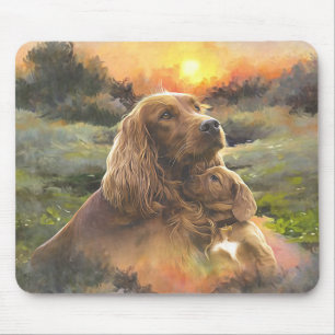 Irish setter with puppy mouse mat