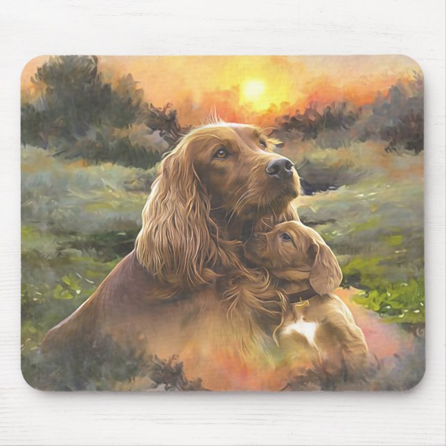Irish setter with puppy mouse mat (Front)