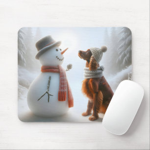 Irish Setter With Snowman Mouse Mat