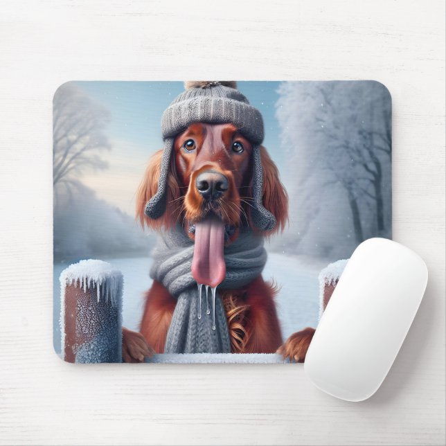 Irish Setter With Winter Scarf and Hat Mouse Mat (With Mouse)
