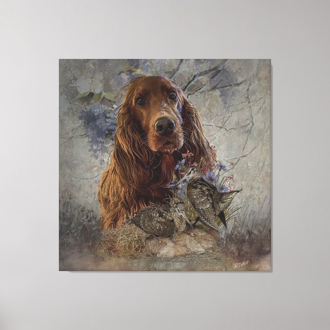 Irish setter with woodcock    canvas print (Front)