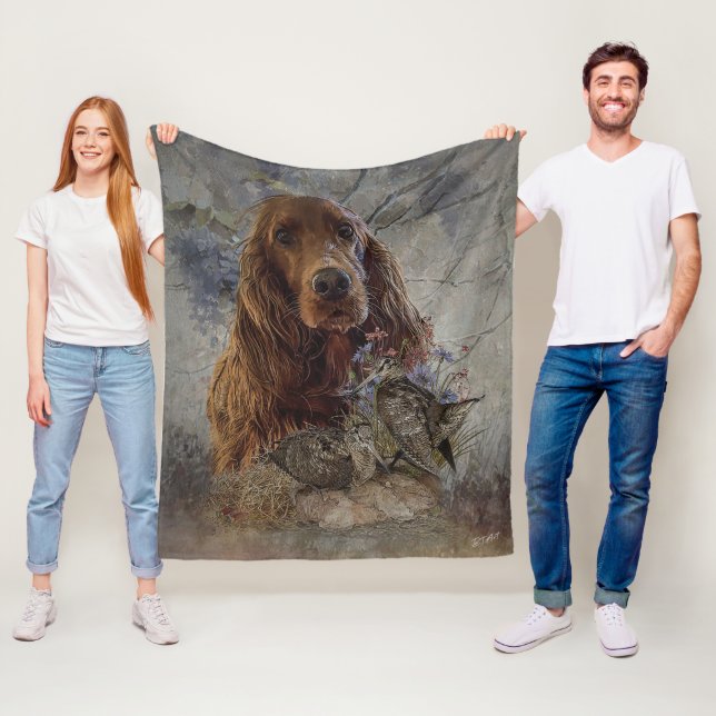 Irish setter with woodcock          fleece blanket (In Situ)