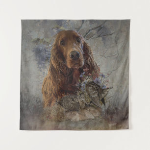 Irish setter with woodcock tapestry