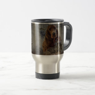 Irish setter with woodcock travel mug