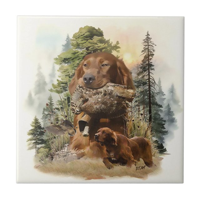Irish Setter , Woodcock hunting,  Art Tile (Front)