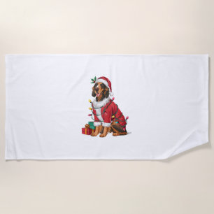 Irish Setter Xmas Lighting Santa Irish Setter Dog  Beach Towel