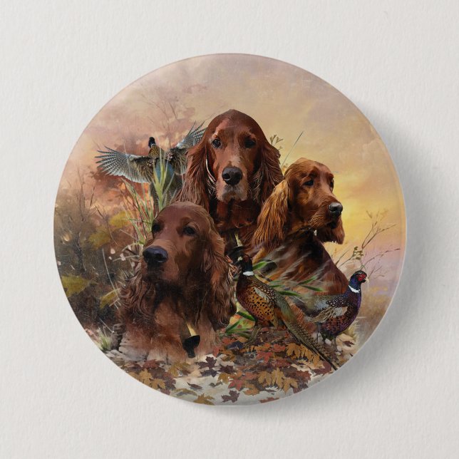  Irish Setters with Pheasants - Passion Hunt 7.5 Cm Round Badge (Front)
