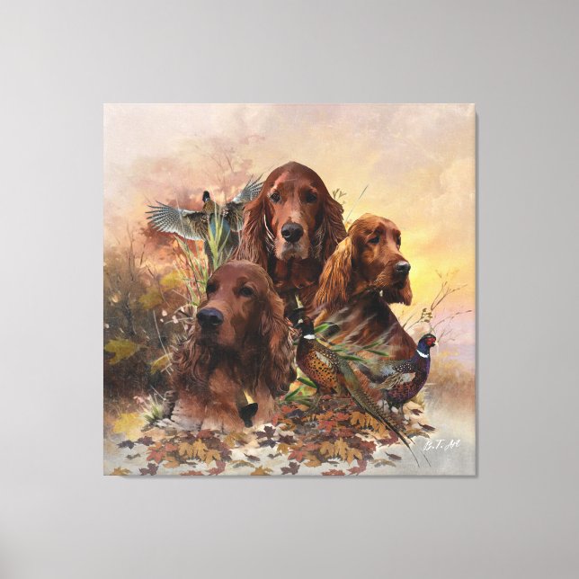  Irish Setters with Pheasants - Passion Hunt Canvas Print (Front)