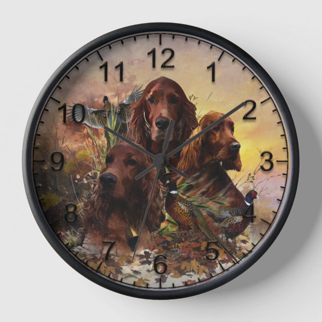  Irish Setters with Pheasants - Passion Hunt Clock (Front)