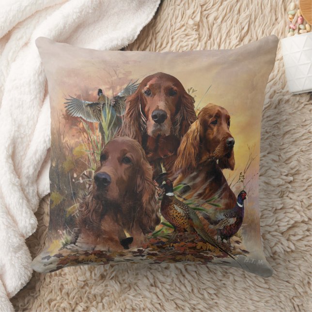  Irish Setters with Pheasants - Passion Hunt Cushion (Blanket)