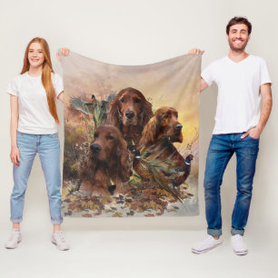 Irish Setters with Pheasants - Passion Hunt Fleece Blanket