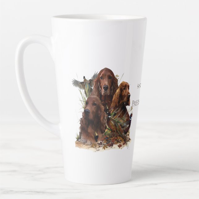  Irish Setters with Pheasants - Passion Hunt Latte Mug (Left)