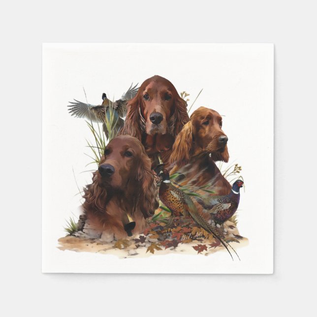  Irish Setters with Pheasants - Passion Hunt Napkin (Front)