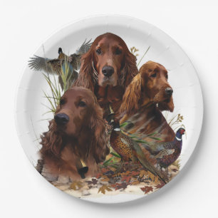 Irish Setters with Pheasants - Passion Hunt Paper Plate