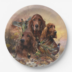 Irish Setters with Pheasants - Passion Hunt Paper Plate
