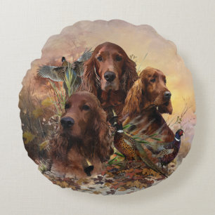 Irish Setters with Pheasants - Passion Hunt Round Cushion