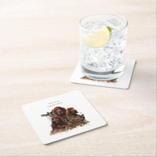  Irish Setters with Pheasants - Passion Hunt Square Paper Coaster