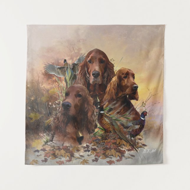  Irish Setters with Pheasants - Passion Hunt Tapestry (Front)