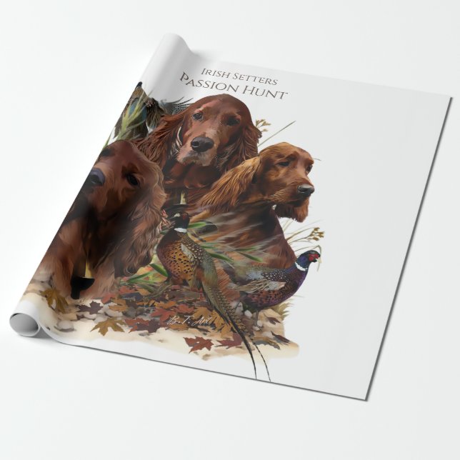 Irish Setters with Pheasants - Passion Hunt Wrapping Paper (Unrolled)