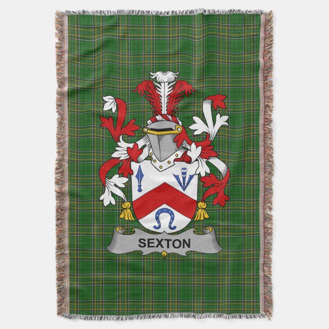  Irish Sexton Coat of Arms Family Crest Ireland Throw Blanket (Front Vertical)