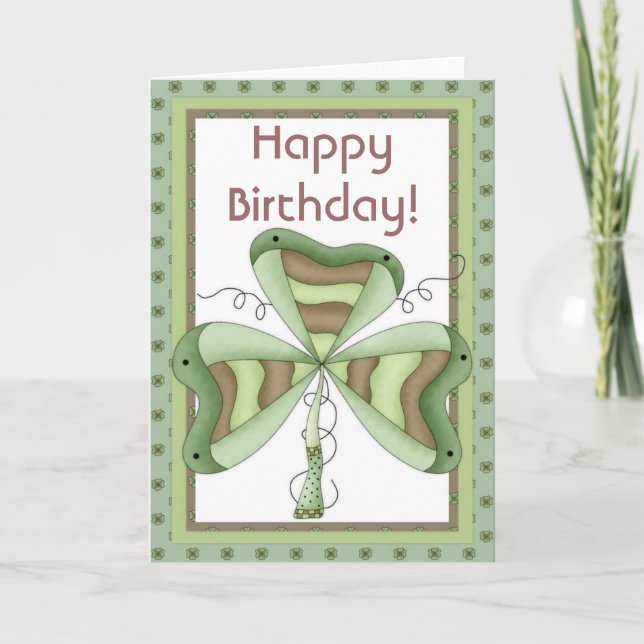 Irish Shamrock 2 Happy March Birthday Card (Front)