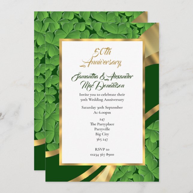 Irish shamrock 50th wedding anniversary invitation (Front/Back)