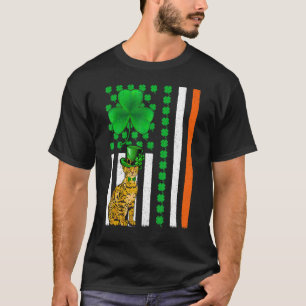 Irish Shamrock American Flag Bengal Cat St Patrick T-Shirt