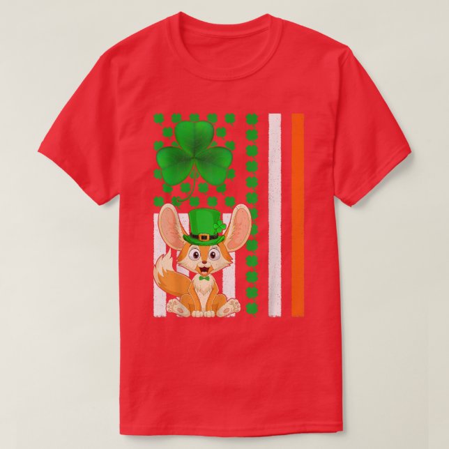 Irish Shamrock American Flag Fennec Fo St Patricks T-Shirt (Design Front)
