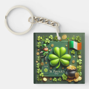 Irish Shamrock and Flag St. Patrick's Day Key Ring