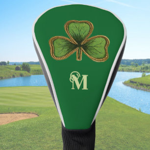 Irish Shamrock and Green St Patrick's Day Monogram Golf Head Cover