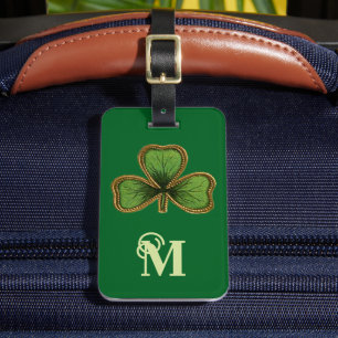 Irish Shamrock and Green St Patrick's Day Monogram Luggage Tag