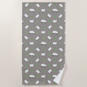 Irish Shamrock and Sheep Pattern Beach Towel