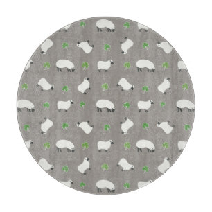 Irish Shamrock and Sheep Pattern Cutting Board