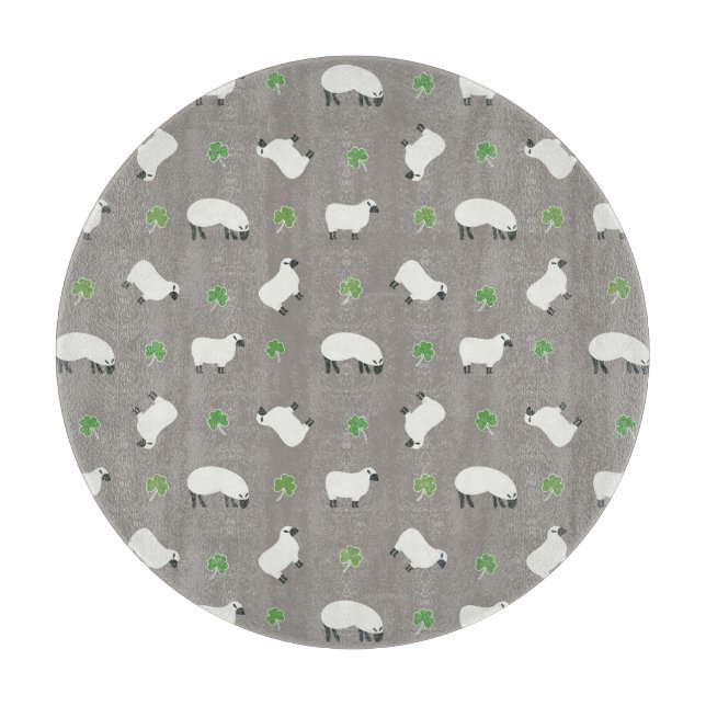 Irish Shamrock and Sheep Pattern Cutting Board (Front)