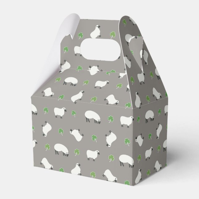 Irish Shamrock and Sheep Pattern Favour Box (Front Side)