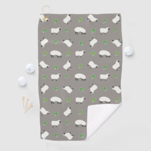 Irish Shamrock and Sheep Pattern Golf Towel